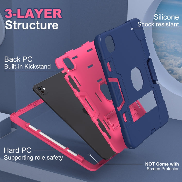 For iPad Pro 11 2024 Contrast Color Silicone Acrylic PC Tablet Case with Holder(Navy Blue Rose Red)