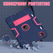For iPad Pro 11 2024 Contrast Color Silicone Acrylic PC Tablet Case with Holder(Navy Blue Rose Red)
