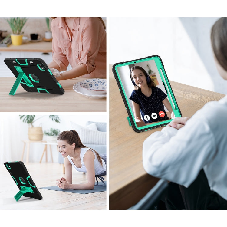 For iPad Pro 11 2024 Contrast Color Silicone Acrylic PC Tablet Case with Holder(Black Mint Green)