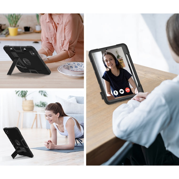For iPad Pro 11 2024 Contrast Color Silicone Acrylic PC Tablet Case with Holder(Black)