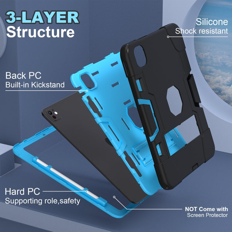 For iPad Pro 11 2024 Contrast Color Silicone Acrylic PC Tablet Case with Holder(Black Blue)