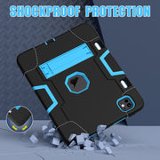 For iPad Pro 11 2024 Contrast Color Silicone Acrylic PC Tablet Case with Holder(Black Blue)