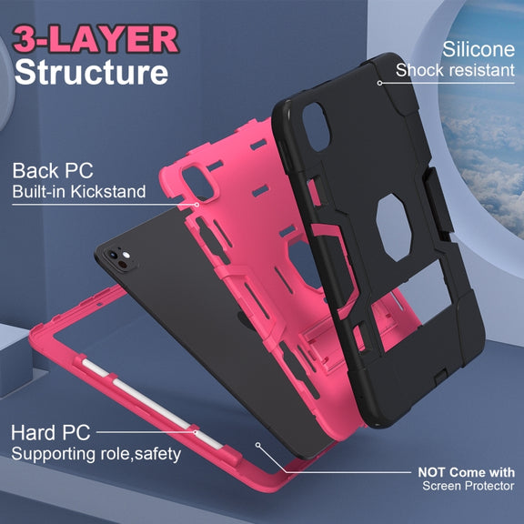 For iPad Pro 11 2024 Contrast Color Silicone Acrylic PC Tablet Case with Holder(Black Rose Red)