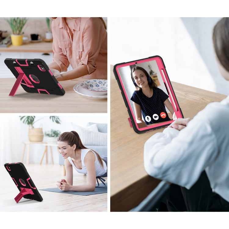 For iPad Pro 11 2024 Contrast Color Silicone Acrylic PC Tablet Case with Holder(Black Rose Red)