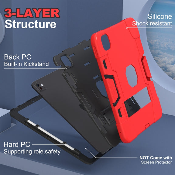 For iPad Pro 11 2024 Contrast Color Silicone Acrylic PC Tablet Case with Holder(Red Black)