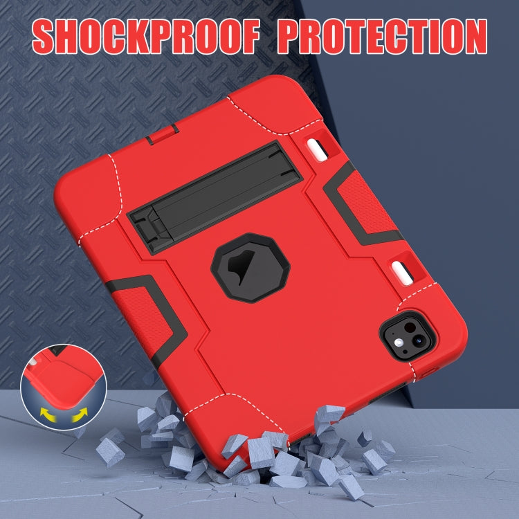 For iPad Pro 11 2024 Contrast Color Silicone Acrylic PC Tablet Case with Holder(Red Black)
