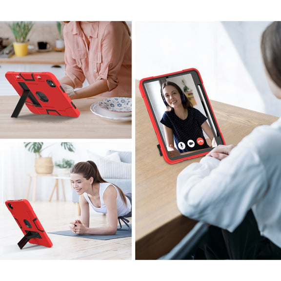 For iPad Pro 11 2024 Contrast Color Silicone Acrylic PC Tablet Case with Holder(Red Black)