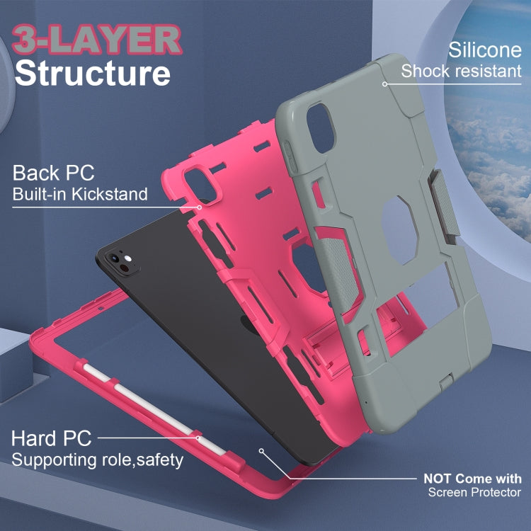 For iPad Pro 11 2024 Contrast Color Silicone Acrylic PC Tablet Case with Holder(Grey Rose Red)
