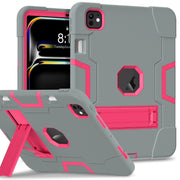 For iPad Pro 11 2024 Contrast Color Silicone Acrylic PC Tablet Case with Holder(Grey Rose Red)