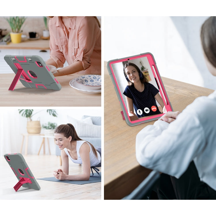 For iPad Pro 11 2024 Contrast Color Silicone Acrylic PC Tablet Case with Holder(Grey Rose Red)