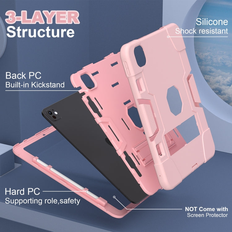 For iPad Pro 11 2024 Contrast Color Silicone Acrylic PC Tablet Case with Holder(Rose Gold)