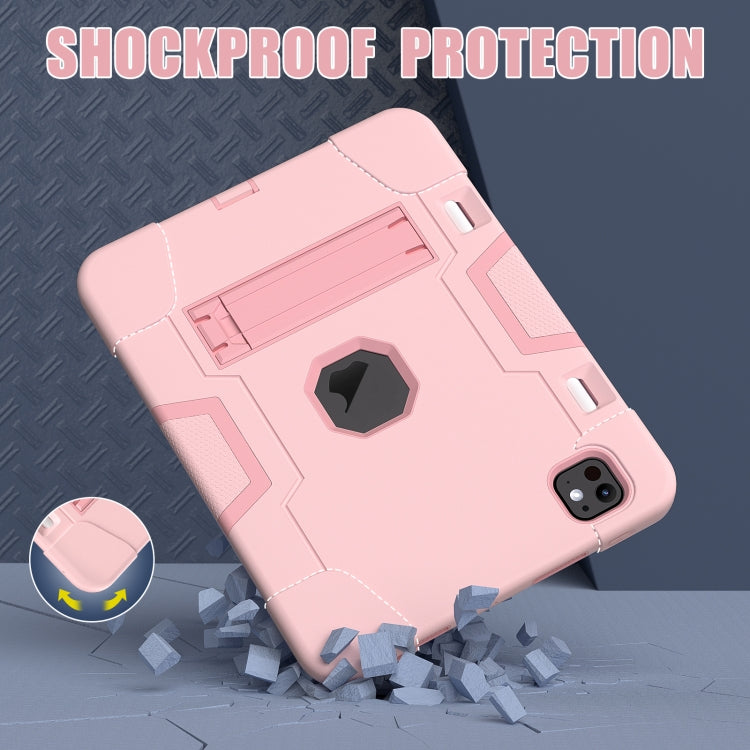 For iPad Pro 11 2024 Contrast Color Silicone Acrylic PC Tablet Case with Holder(Rose Gold)