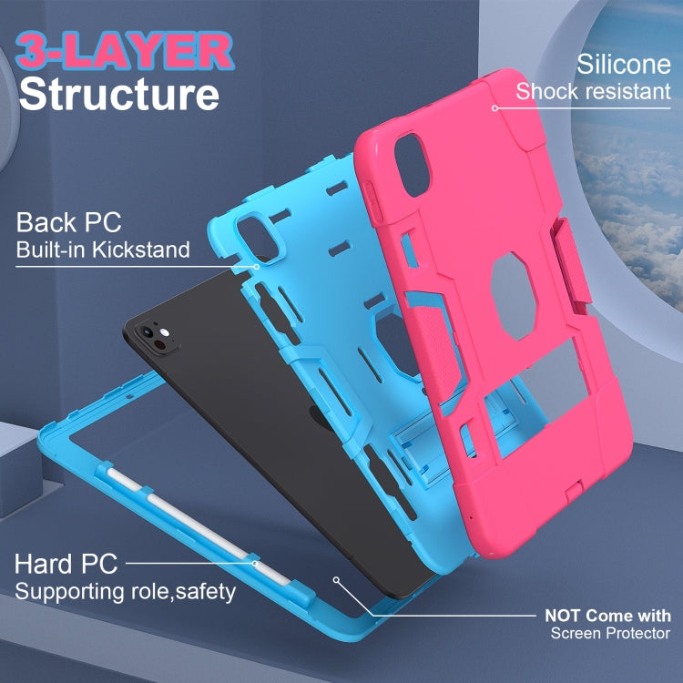 For iPad Pro 11 2024 Contrast Color Silicone Acrylic PC Tablet Case with Holder(Rose Red Blue)