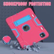 For iPad Pro 11 2024 Contrast Color Silicone Acrylic PC Tablet Case with Holder(Rose Red Blue)