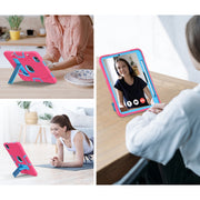For iPad Pro 11 2024 Contrast Color Silicone Acrylic PC Tablet Case with Holder(Rose Red Blue)