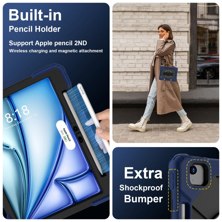 For iPad Air 11 2025 / 2024 Contrast Color Robot Silicone Hybrid PC Tablet Case(Navy Black)