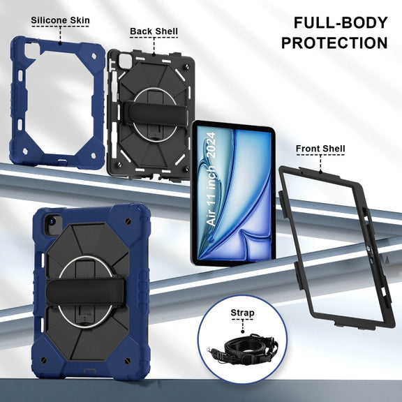 For iPad Air 11 2025 / 2024 Contrast Color Robot Silicone Hybrid PC Tablet Case(Navy Black)