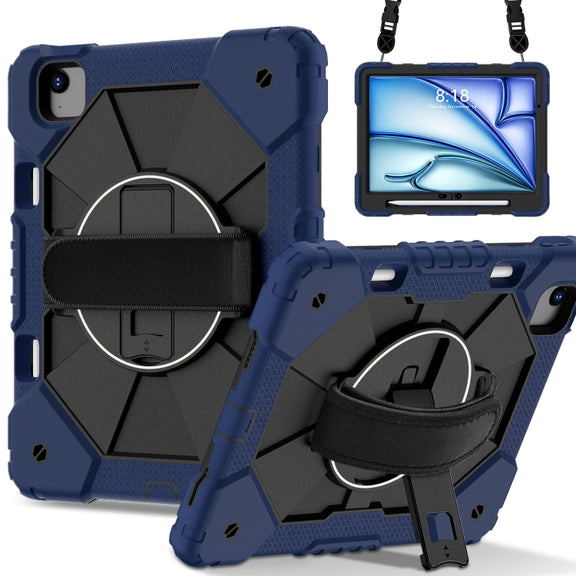 For iPad Air 11 2025 / 2024 Contrast Color Robot Silicone Hybrid PC Tablet Case(Navy Black)