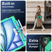 For iPad Air 11 2025 / 2024 Contrast Color Robot Silicone Hybrid PC Tablet Case(Black Mint Green)