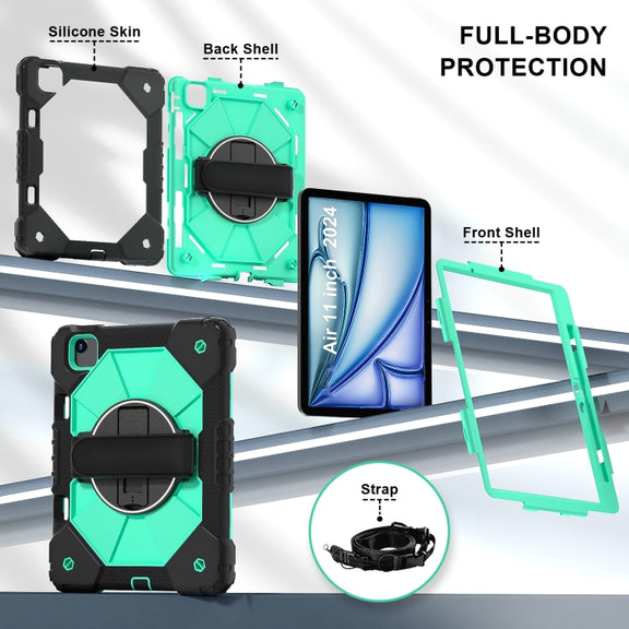 For iPad Air 11 2025 / 2024 Contrast Color Robot Silicone Hybrid PC Tablet Case(Black Mint Green)