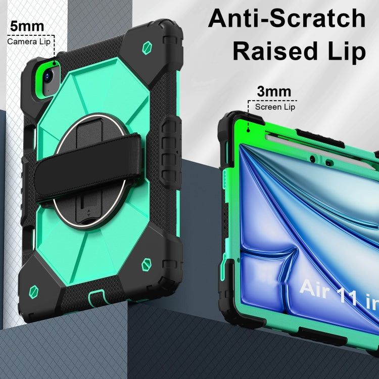 For iPad Air 11 2025 / 2024 Contrast Color Robot Silicone Hybrid PC Tablet Case(Black Mint Green)