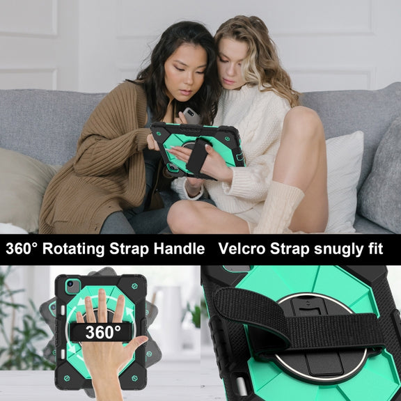 For iPad Air 11 2025 / 2024 Contrast Color Robot Silicone Hybrid PC Tablet Case(Black Mint Green)