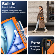 For iPad Air 11 2025 / 2024 Contrast Color Robot Silicone Hybrid PC Tablet Case(Black Orange)