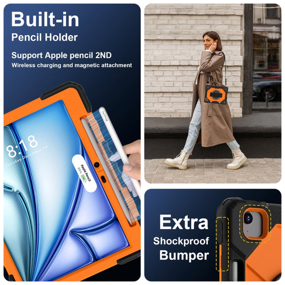 For iPad Air 11 2025 / 2024 Contrast Color Robot Silicone Hybrid PC Tablet Case(Black Orange)