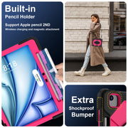 For iPad Air 11 2024 Contrast Color Robot Silicone Hybrid PC Tablet Case(Black Rose Red)