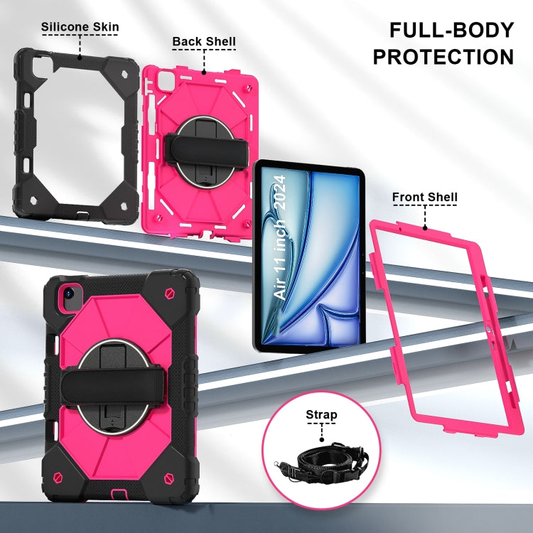 For iPad Air 11 2024 Contrast Color Robot Silicone Hybrid PC Tablet Case(Black Rose Red)