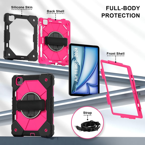 For iPad Air 11 2024 Contrast Color Robot Silicone Hybrid PC Tablet Case(Black Rose Red)