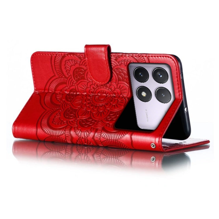 For Xiaomi Redmi K70 Sun Mandala Embossing Pattern Phone Leather Case(Red)