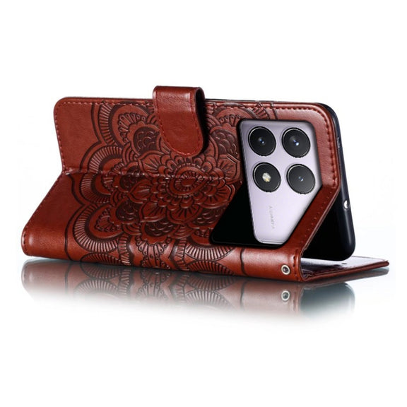 For Xiaomi Redmi K70 Sun Mandala Embossing Pattern Phone Leather Case(Brown)