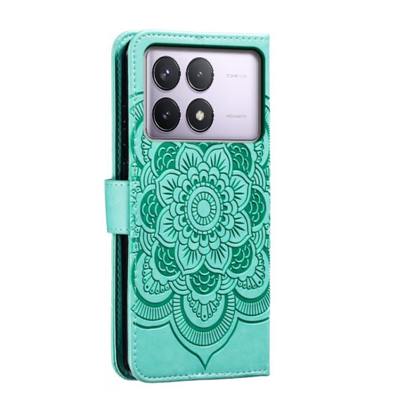 For Xiaomi Redmi K70 Sun Mandala Embossing Pattern Phone Leather Case(Green)