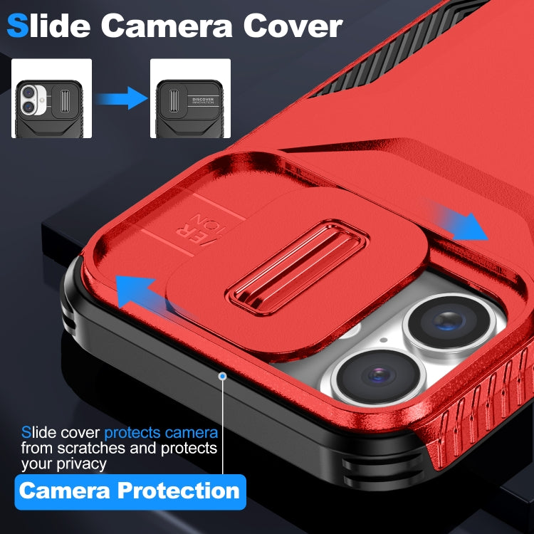 For iPhone 16 Sliding Camshield Phone Case(Red)