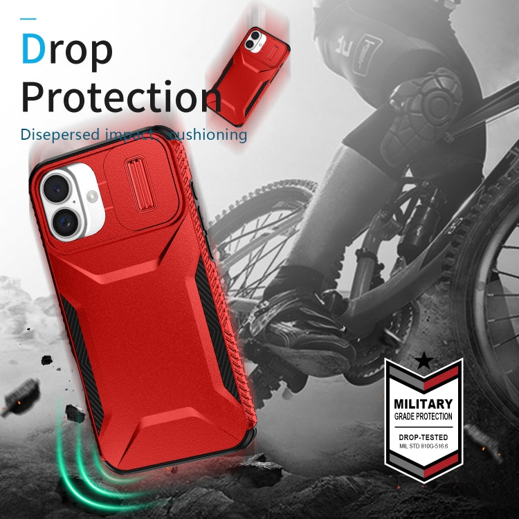 For iPhone 16 Sliding Camshield Phone Case(Red)