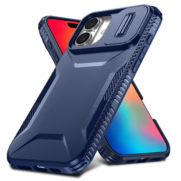 For iPhone 16 Plus Sliding Camshield Phone Case(Blue)