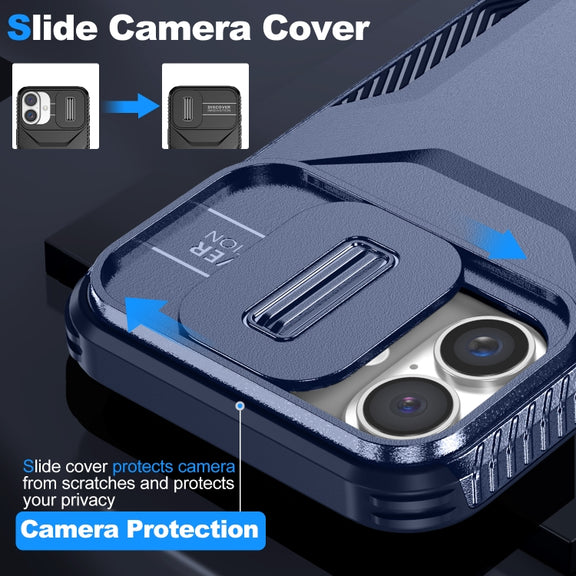 For iPhone 16 Plus Sliding Camshield Phone Case(Blue)