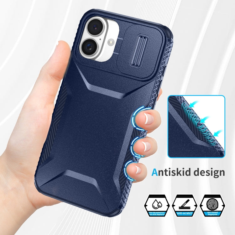 For iPhone 16 Plus Sliding Camshield Phone Case(Blue)