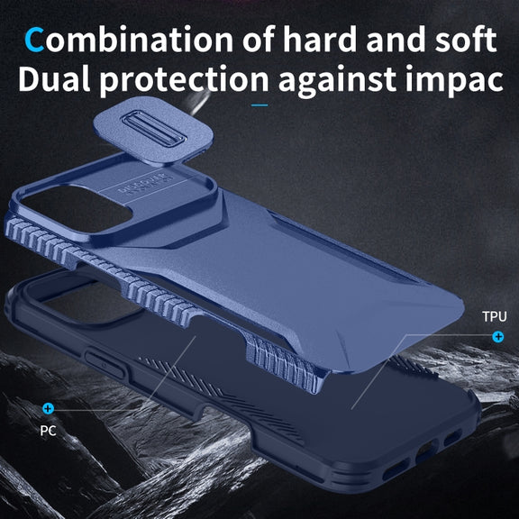 For iPhone 16 Plus Sliding Camshield Phone Case(Blue)