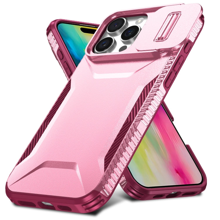 For iPhone 16 Pro Sliding Camshield Phone Case(Pink + Rose Red)
