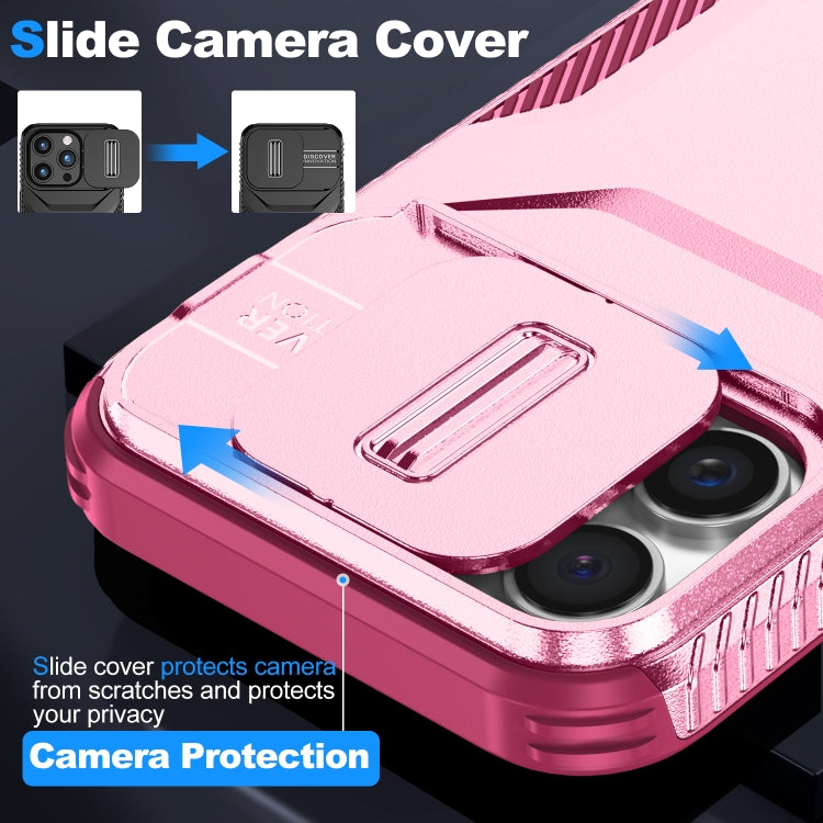 For iPhone 16 Pro Sliding Camshield Phone Case(Pink + Rose Red)