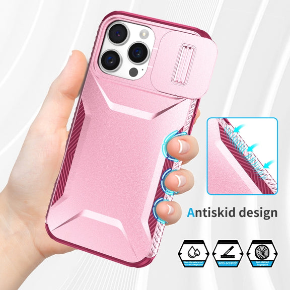 For iPhone 16 Pro Sliding Camshield Phone Case(Pink + Rose Red)