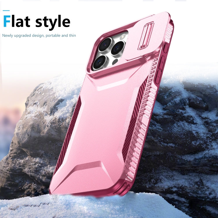 For iPhone 16 Pro Sliding Camshield Phone Case(Pink + Rose Red)