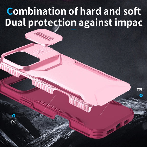 For iPhone 16 Pro Sliding Camshield Phone Case(Pink + Rose Red)