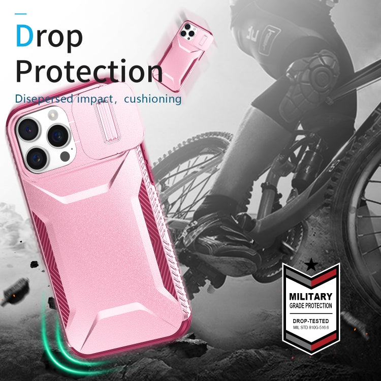 For iPhone 16 Pro Sliding Camshield Phone Case(Pink + Rose Red)