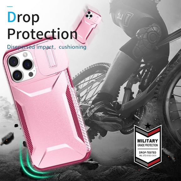 For iPhone 16 Pro Sliding Camshield Phone Case(Pink + Rose Red)