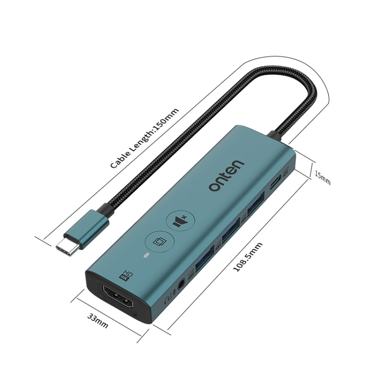 Onten UC123+ USB-C / Type-C to HDTV Multi-function HUB Docking Station with Button, Length:1.5m(Green)