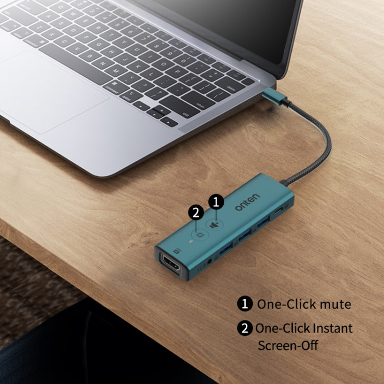 Onten UC123+ USB-C / Type-C to HDTV Multi-function HUB Docking Station with Button, Length:1.5m(Green)