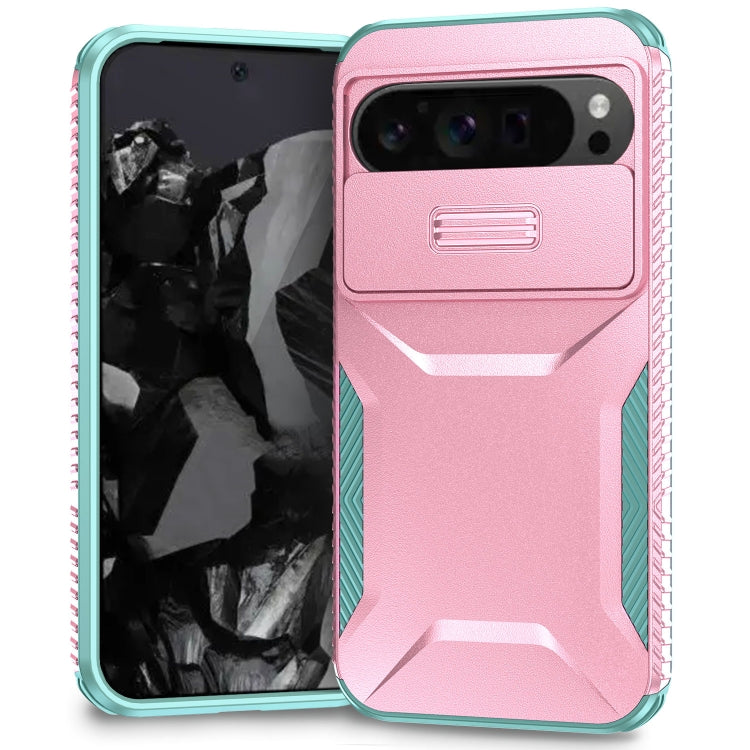 For Google Pixel 10 Pro XL / 9 Pro XL Sliding Camshield Phone Case(Pink + Grey Green)